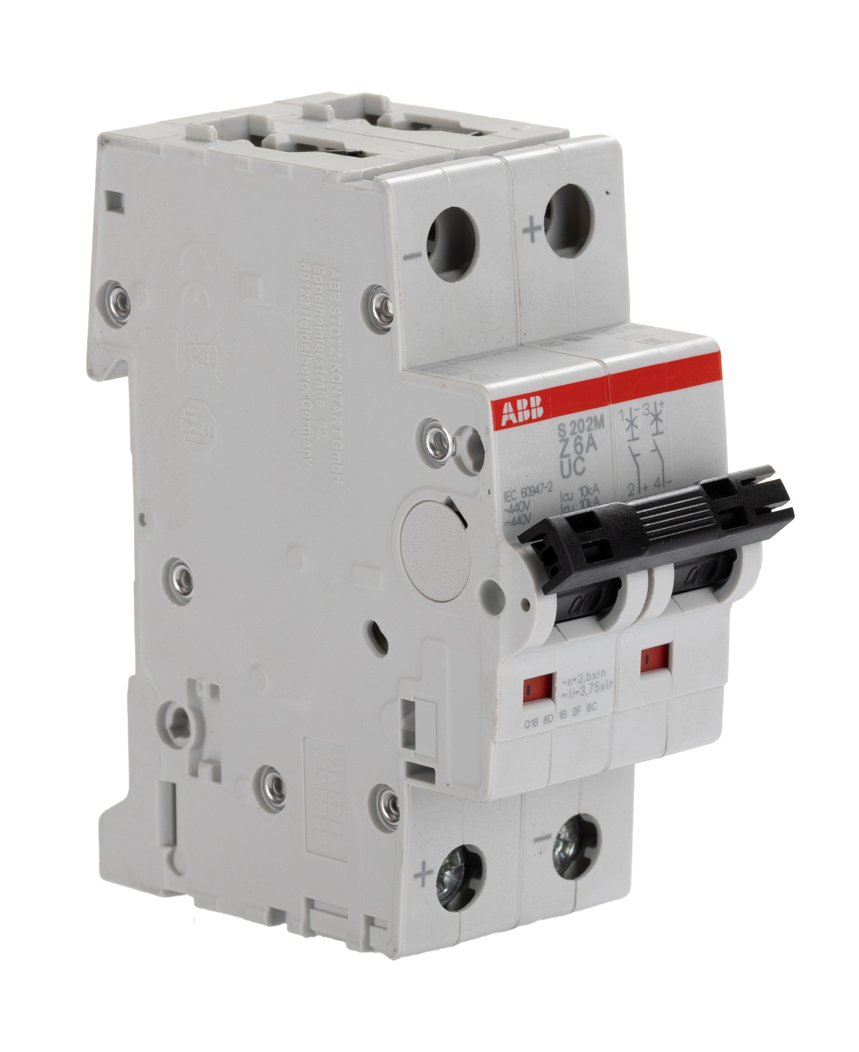 ABB System Pro M Compact S200MUC MCB, 2P, 6A, Type Z, 440V AC, 440V DC, 25 kA Breaking Capacity