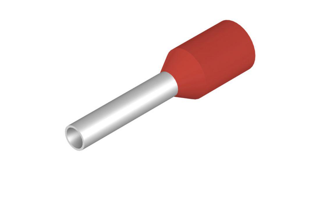 Weidmuller Insulated Crimp Bootlace Ferrule, 8mm Pin Length, 1.4mm Pin Diameter, 1mm² Wire Size, Red