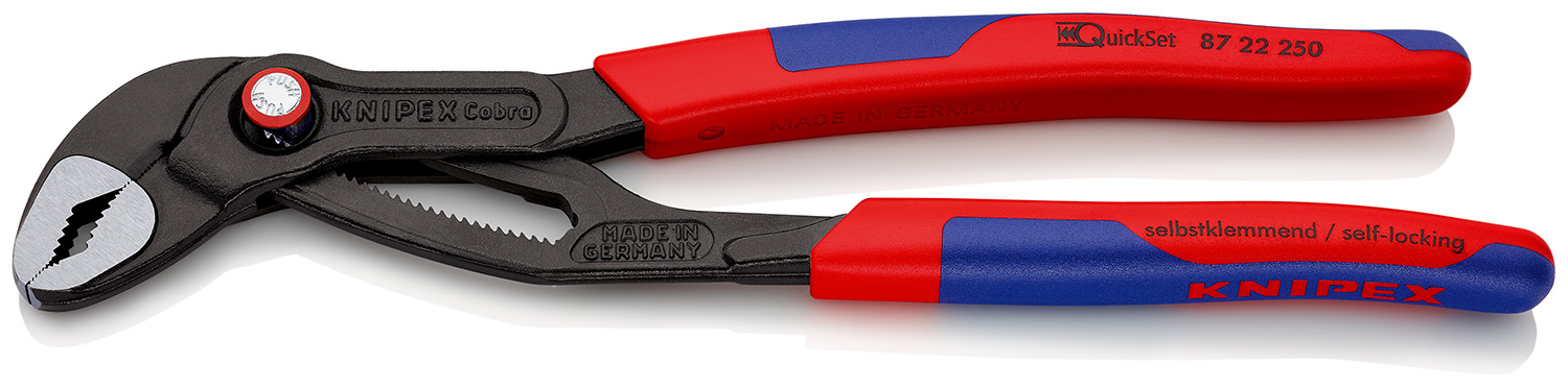 Knipex Cobra® QuickSet Water Pump Pliers, 250 mm Overall, Angled, Straight Tip, 50mm Jaw