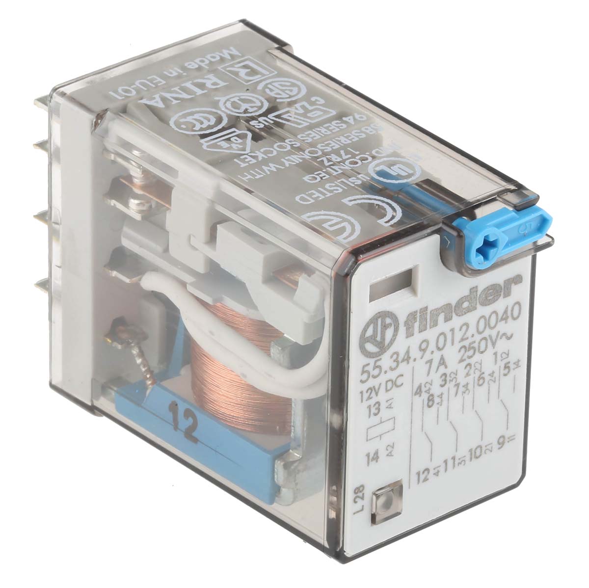 Finder Plug In Relay, 12V dc Coil, 7A Switching Current, 4PDT
