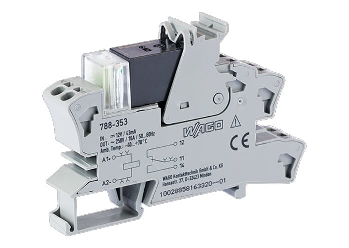 WAGO 788 Series Relay Module, DIN Rail Mount, 12V dc Coil, SPDT, 1-Pole, 16A Load
