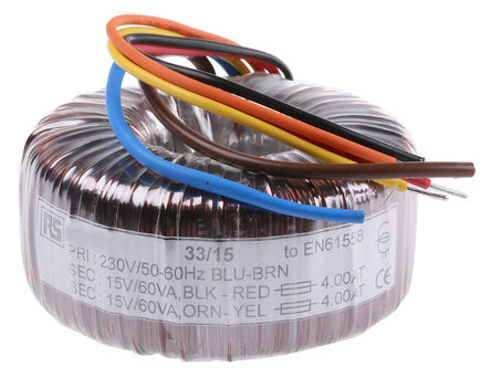 RS PRO 230V ac, 2 x 12V ac Toroidal Transformer, 120VA 2 Output