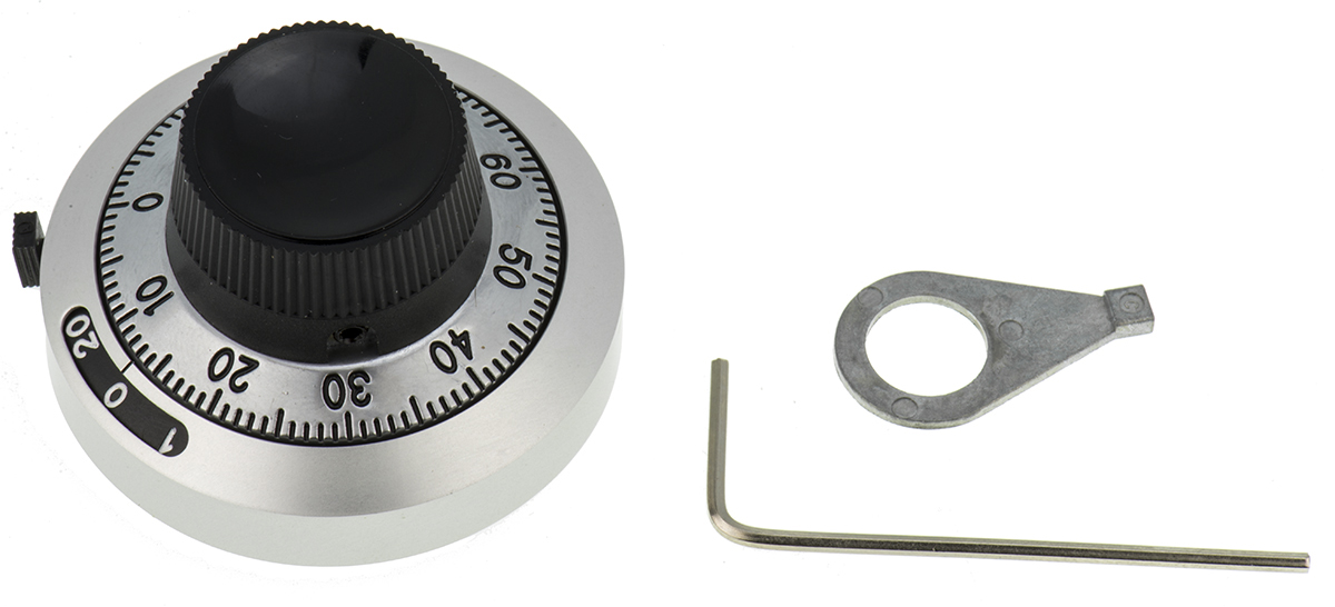 Bourns 46mm Black, Chrome Potentiometer Knob for 6.35mm Shaft Splined, H-46-6A-1
