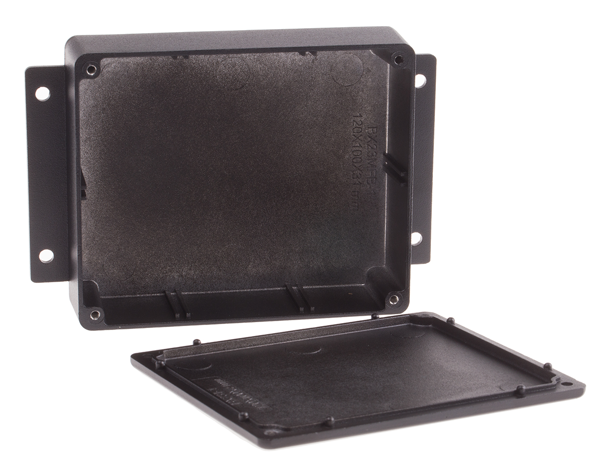 RS PRO Black Die Cast Aluminium Enclosure, IP66, Flanged, Black Lid, 139.8 x 89.7 x 55.2mm