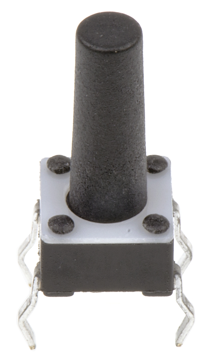 TE Connectivity Black Button Tactile Switch, SPST 50 mA @ 24 V dc 9.4mm Through Hole