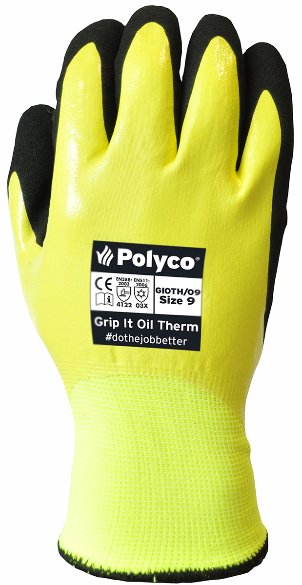 Polyco Healthline Grip It Yellow Nitrile Work Gloves, Size 9, Nitrile Coating