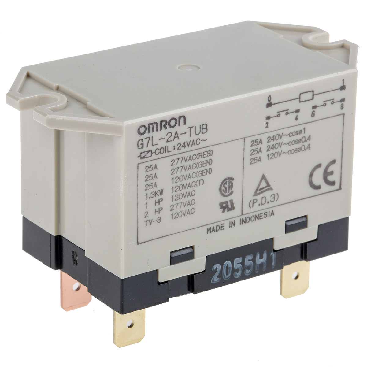 Omron Panel Mount Power Relay, 24V ac Coil, 25A Switching Current, DPST