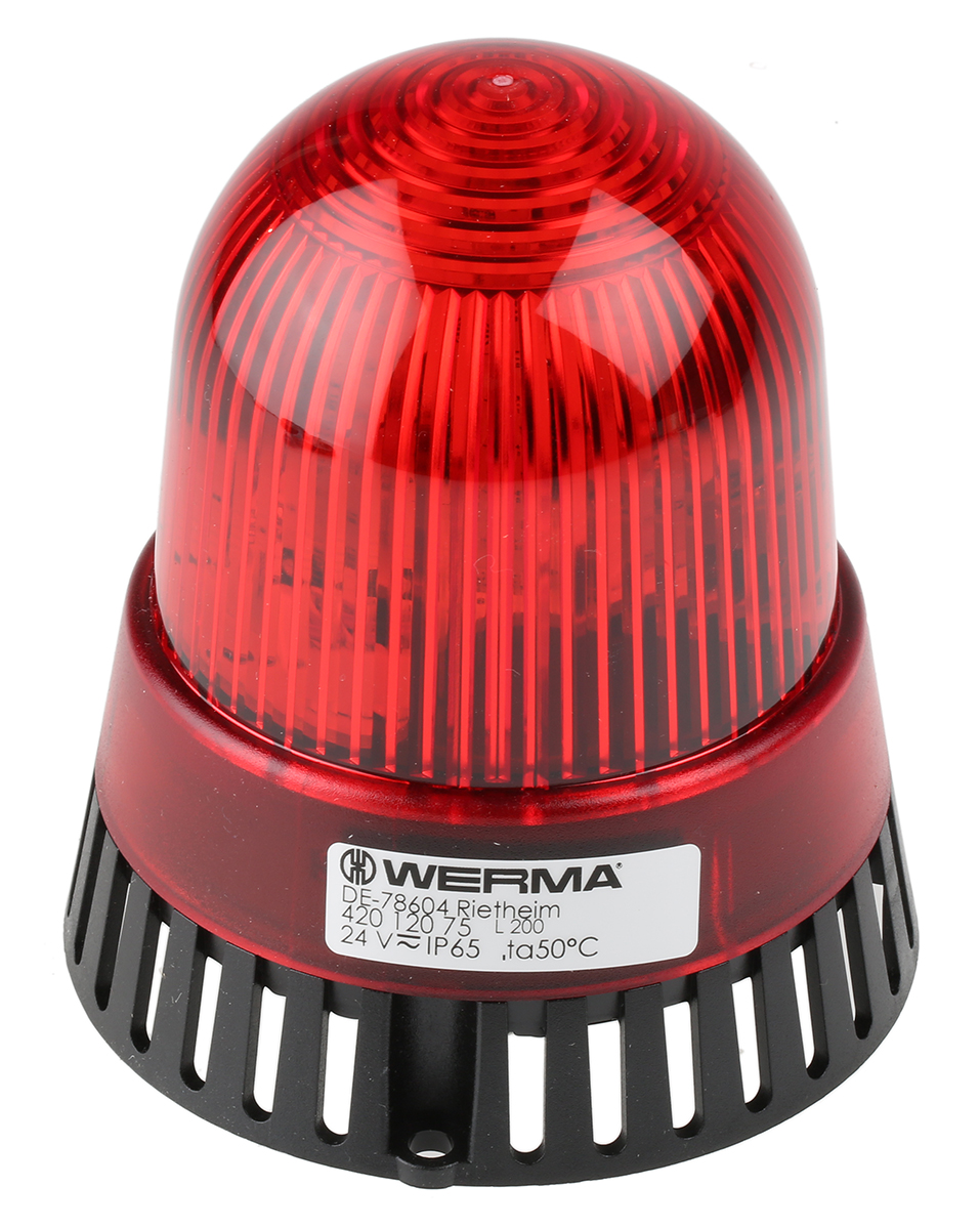 Werma 420 Series Red Sounder Beacon, 24 V ac/dc, IP65, Surface Mount, 105dB at 1 Metre