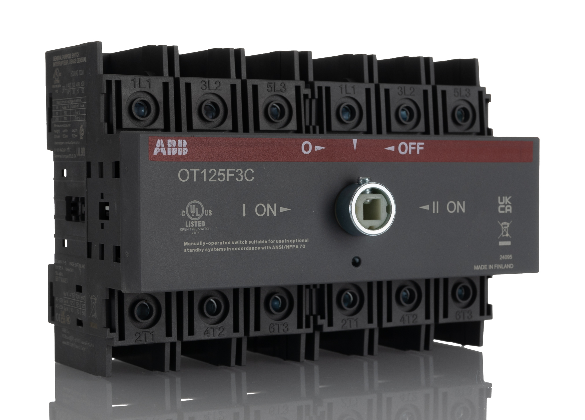 ABB 3 Pole Base Mounting Changeover Switch - 125A Maximum Current, 45kW Power Rating, IP20