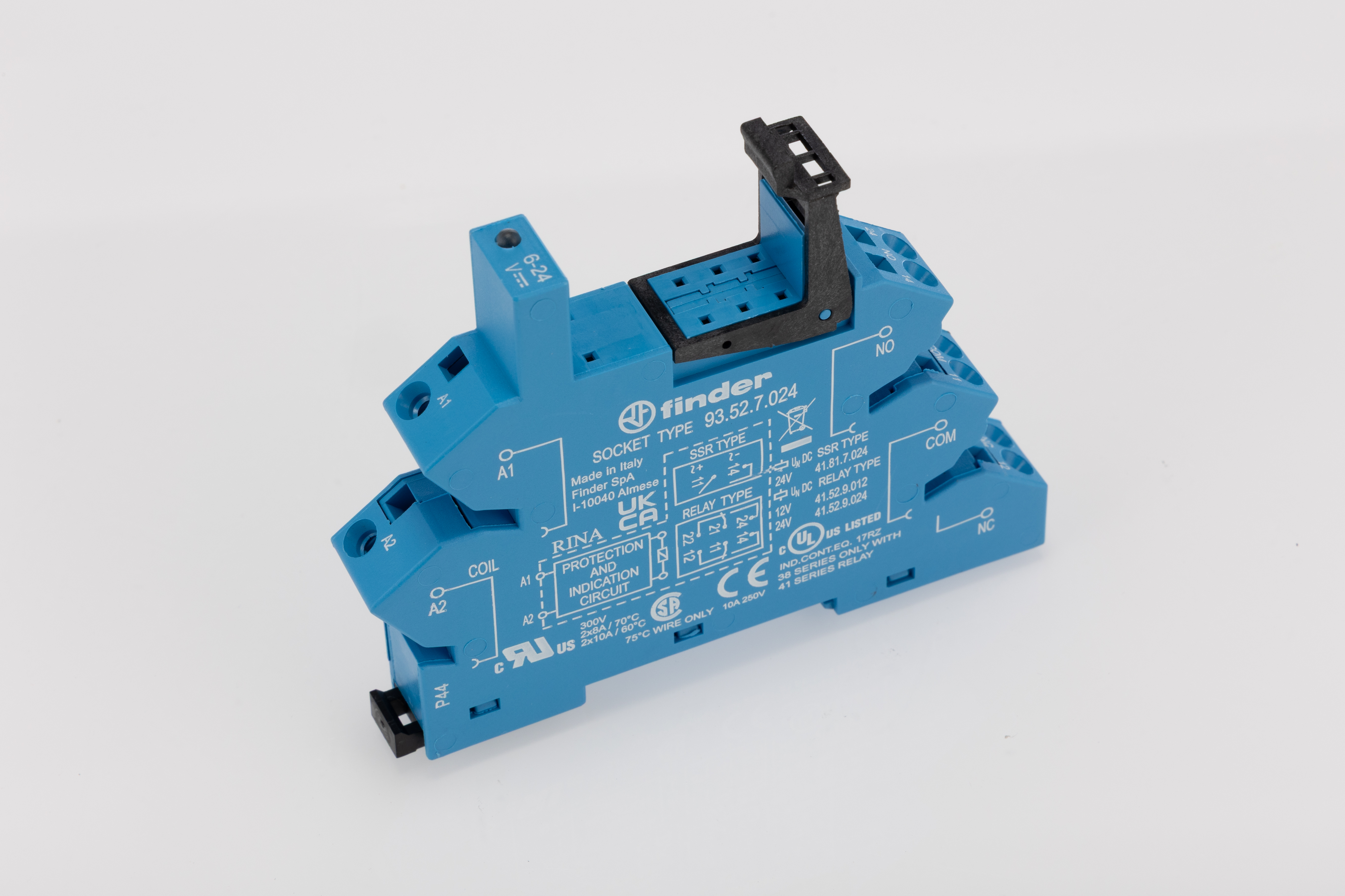 Finder 93 24V dc DIN Rail Relay Socket, for use with 41 Series