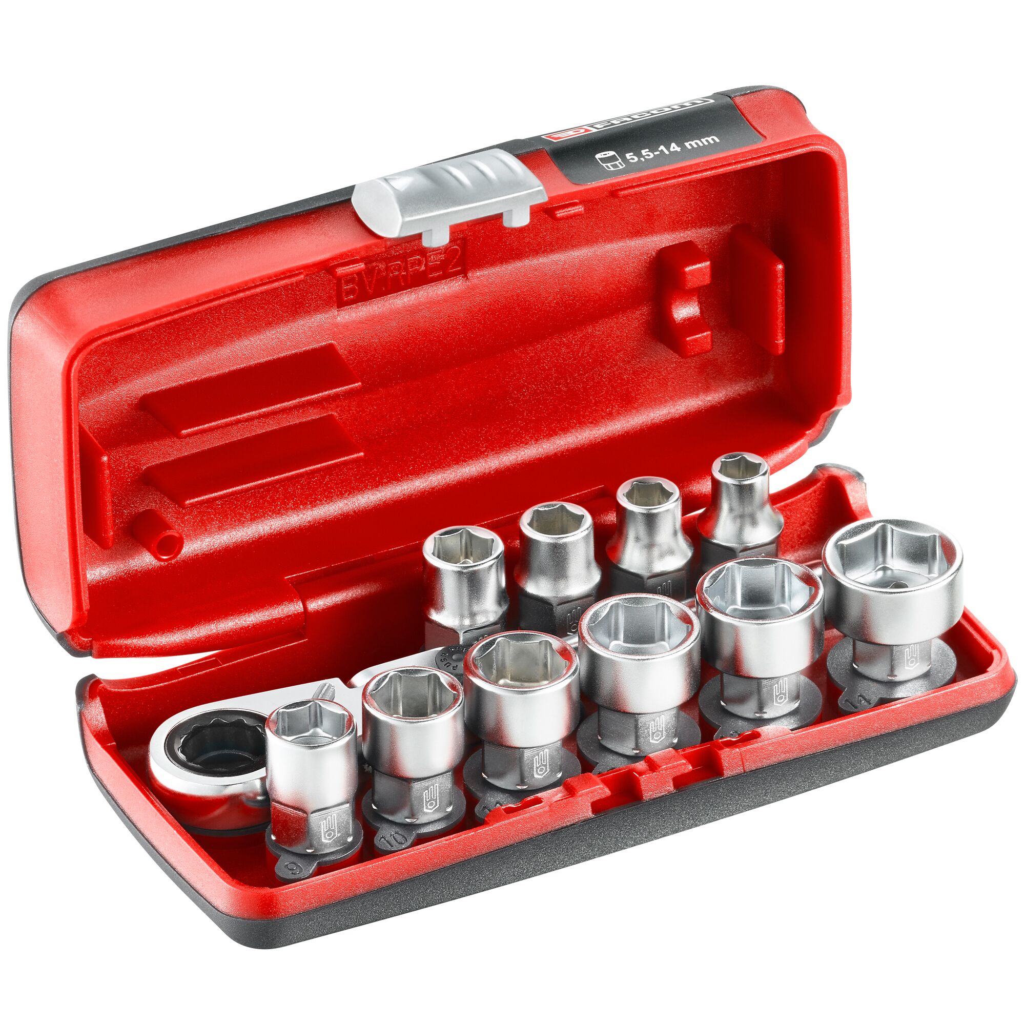 Facom 11-Piece Metric 1/4 in Standard Socket Set with Ratchet, 6 point