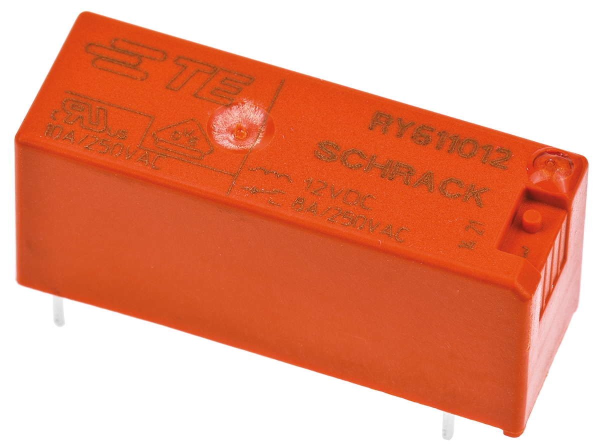 TE Connectivity PCB Mount Power Relay, 12V dc Coil, 8A Switching Current, SPDT
