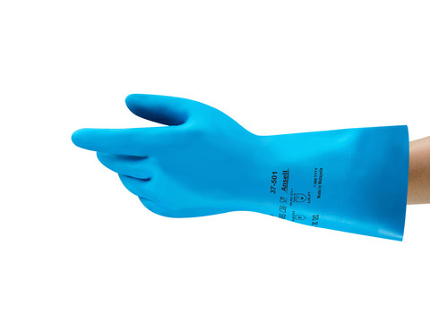 Ansell AlphaTec 37-501 Blue Nitrile Short, Size 7.5, Nitrile Coating