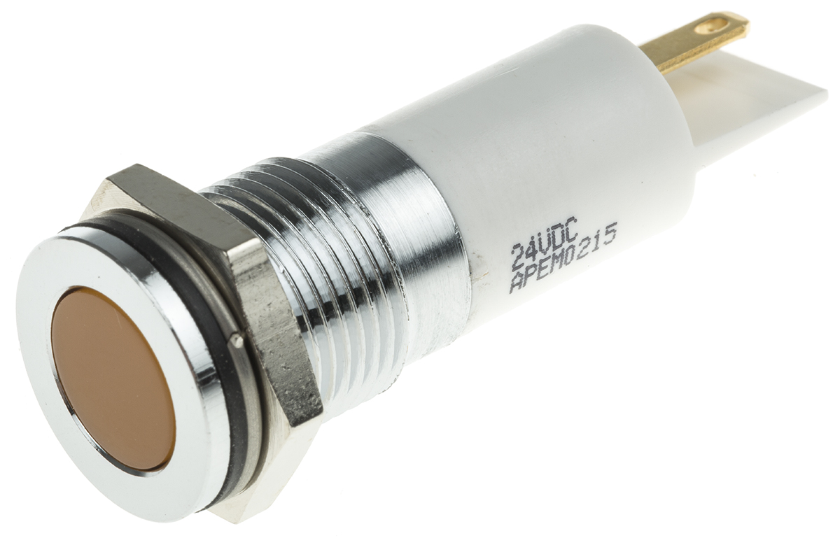 RS PRO Orange Panel Mount Indicator, 21.6 → 26.4V dc, 14mm Mounting Hole Size, IP67