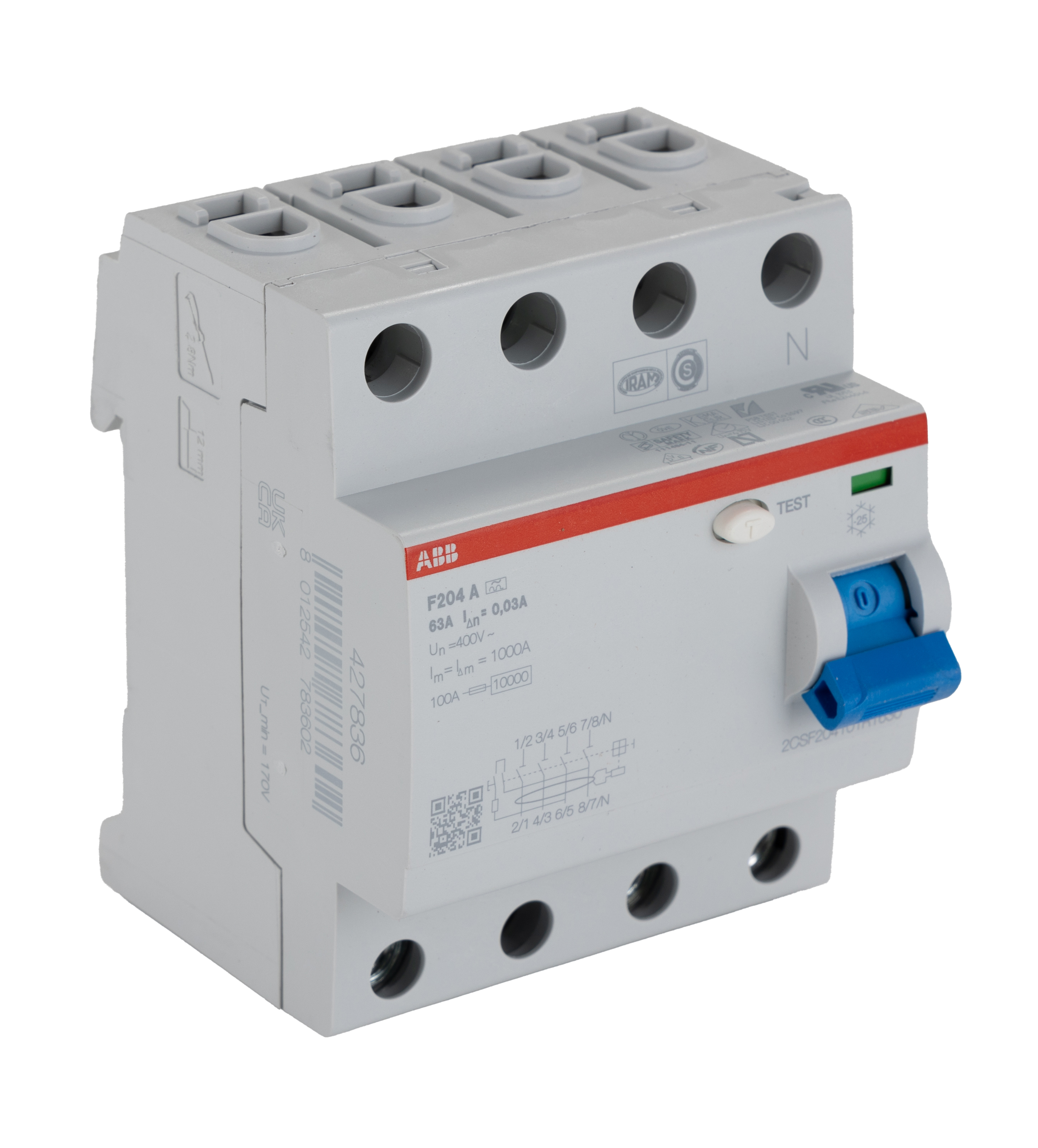 ABB F200 RCCB, 63A, 4 Pole, 30mA, Type A, 230V ac