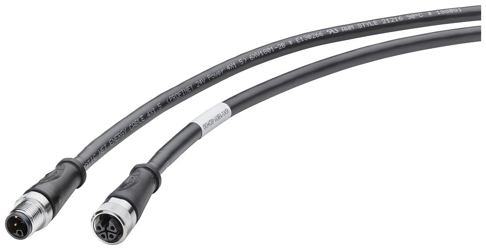 Siemens Male 4 way M12 to Female 4 way M12 Sensor Actuator Cable, 1 m