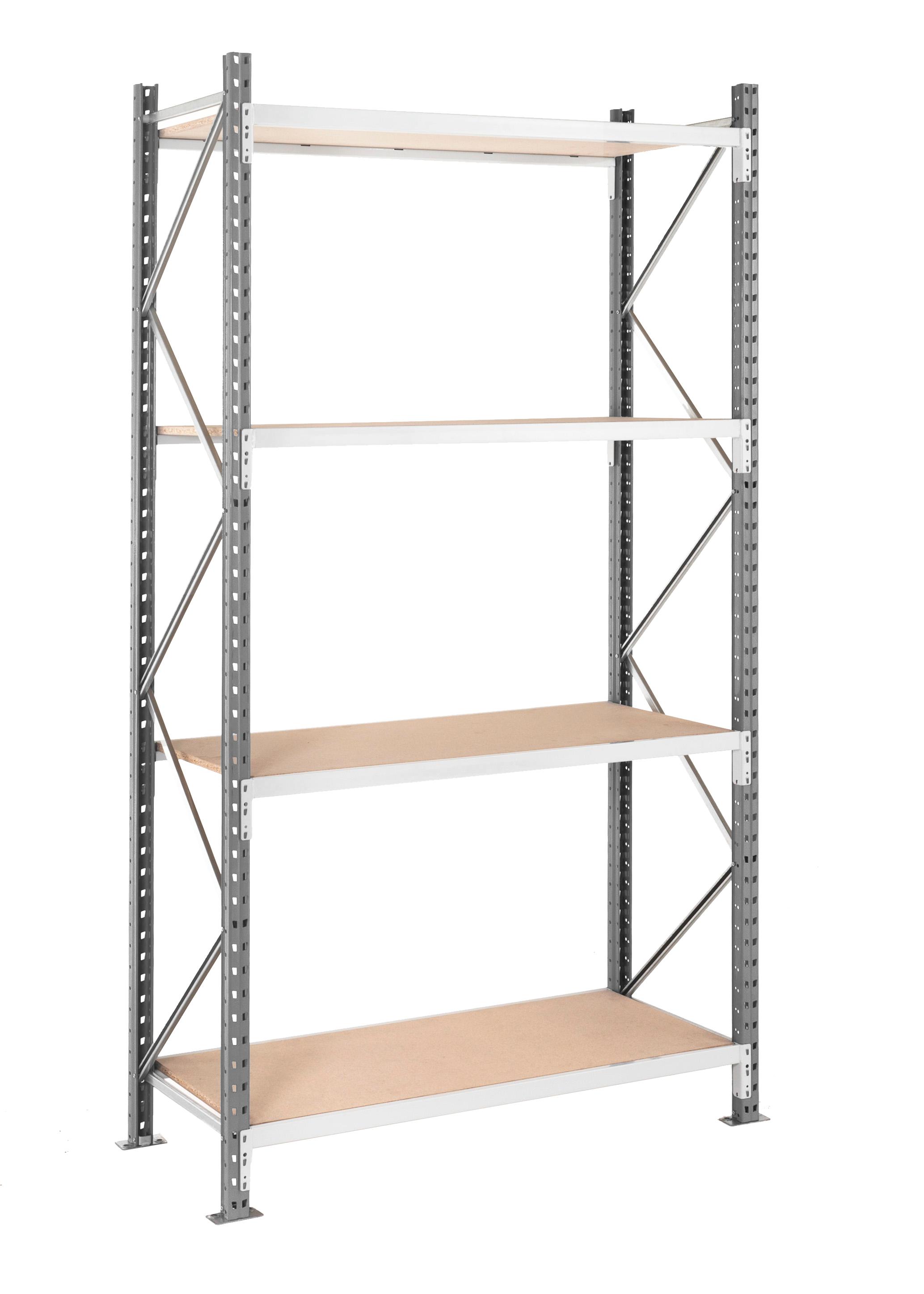 Manorga RAL 7035 Light Grey 4 Shelf Chipboard, Galvanised Steel Modular Shelving Starter Bay, 2500mm x 2500mm, 800mm,