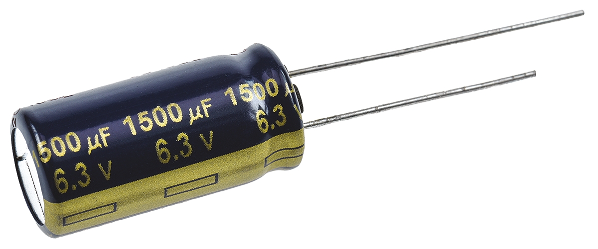Panasonic 1500μF Aluminium Electrolytic Capacitor 6.3V dc, Radial, Through Hole - EEuFC0J152