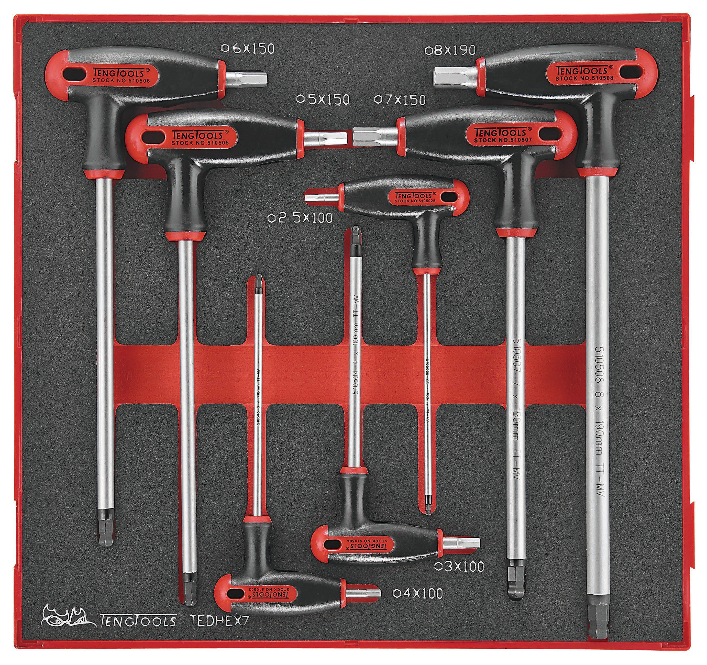 Teng Tools 7 piece L Shape Metric Hex Key Set, 2.5 → 8mm