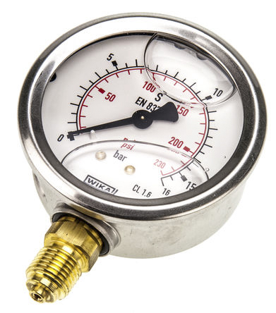 WIKA G 1/4 Analogue Pressure Gauge 16bar Bottom Entry 63mm Outside Diameter, UKAS