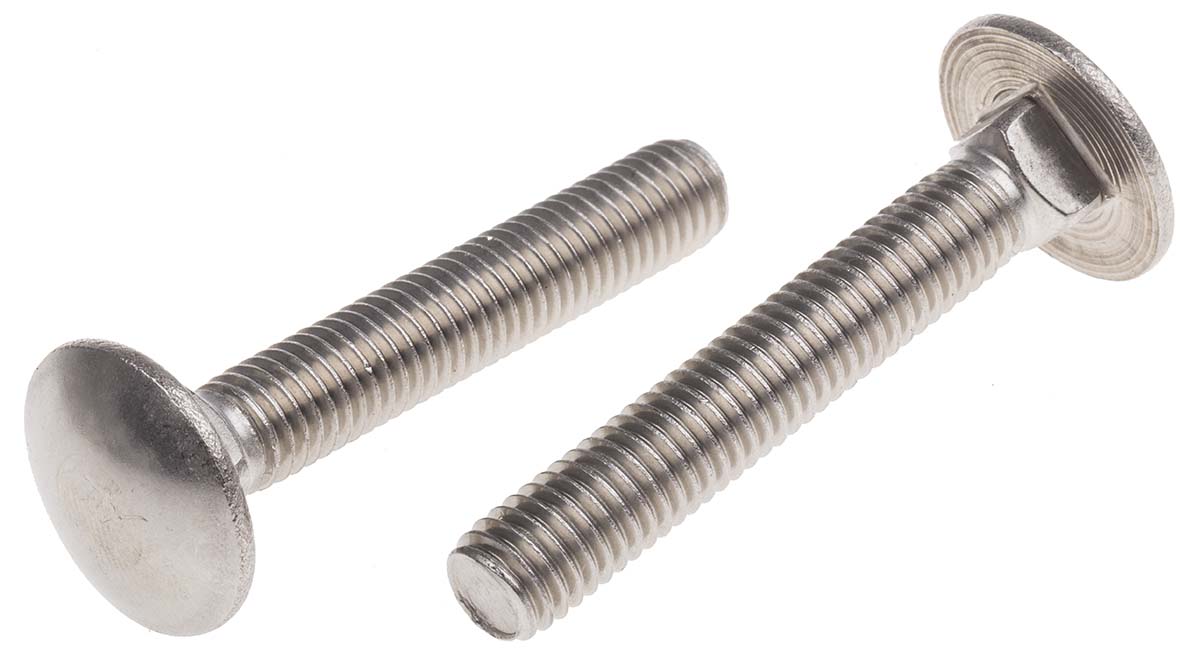 Plain Stainless Steel Coach Bolt, M8 x 50mm