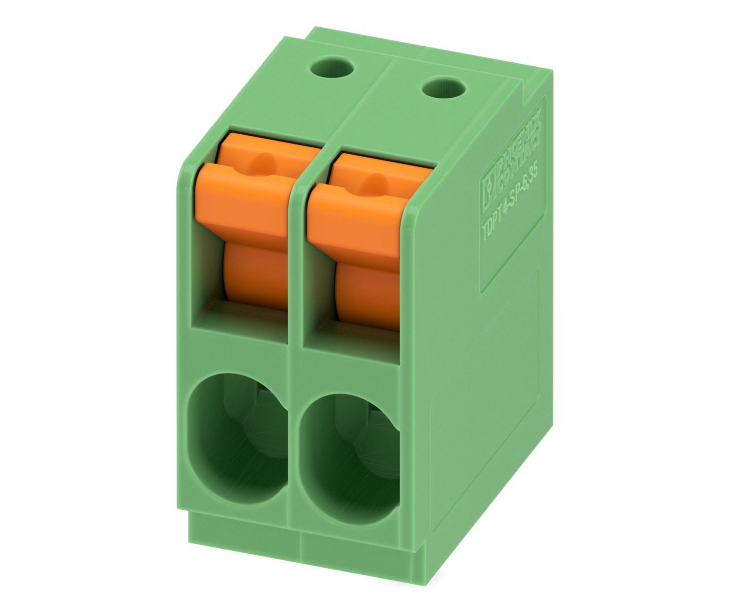 Phoenix Contact TDPT 4/ 2-SP-6.35-ZB Series PCB Terminal Block, 2-Contact, 6.35mm Pitch, Through Hole Mount, 1-Row,