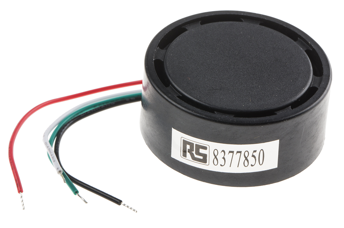 RS PRO ≥105dB Wire Leads Continuous, Slow & Fast Pulse Internal Magnetic Buzzer Component, 43 x 18mm, 6V dc Min, 28V dc