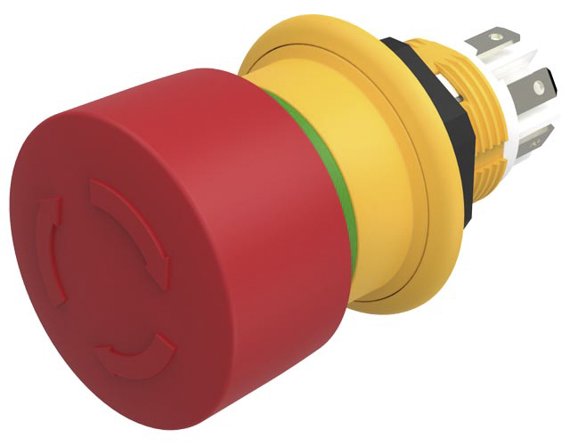 EAO 61 Compact Series Twist Release Emergency Stop Push Button, Panel Mount, 16mm Cutout, 1 NO + 1 NC, IP67, IP69K