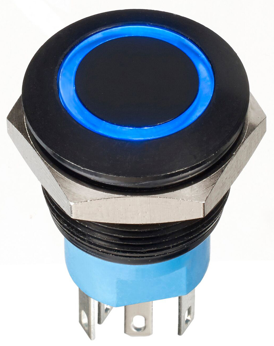 APEM Illuminated Push Button Switch, Momentary, Panel Mount, 19.2mm Cutout, DPDT, Blue LED, 30V dc, IP67