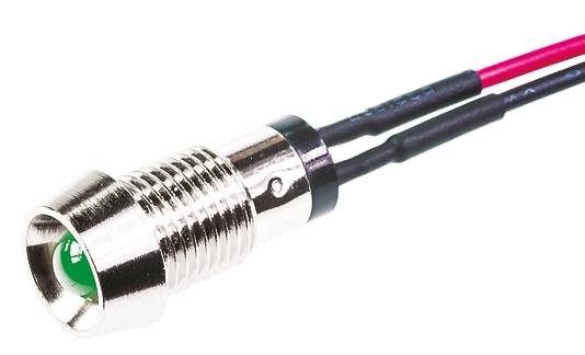 Marl Green Panel Mount Indicator, 2.8V, 8mm Mounting Hole Size, Lead Wires Termination