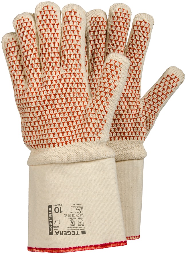 Tegera 484 White, Red Cotton Cotton Work Gloves, Size 10, Nitrile Coating