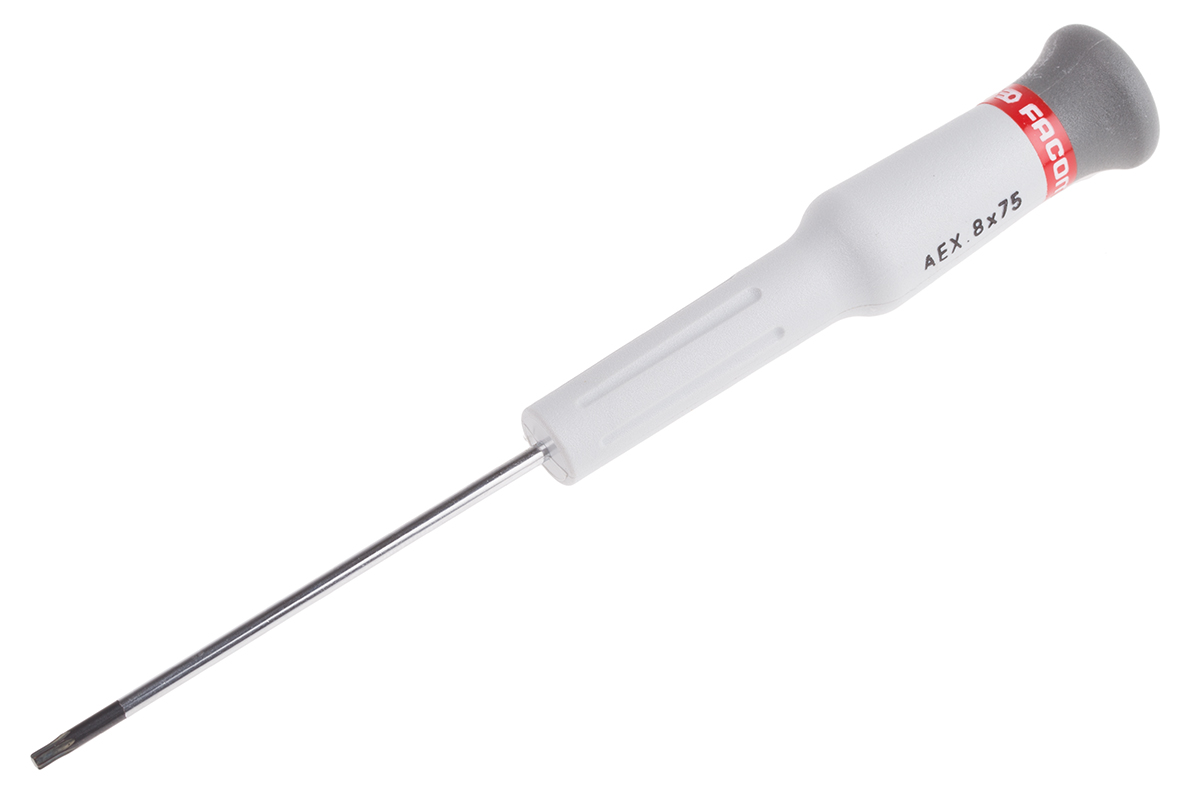 Facom Torx Precision Screwdriver, T8 Tip, 75 mm Blade, 168 mm Overall