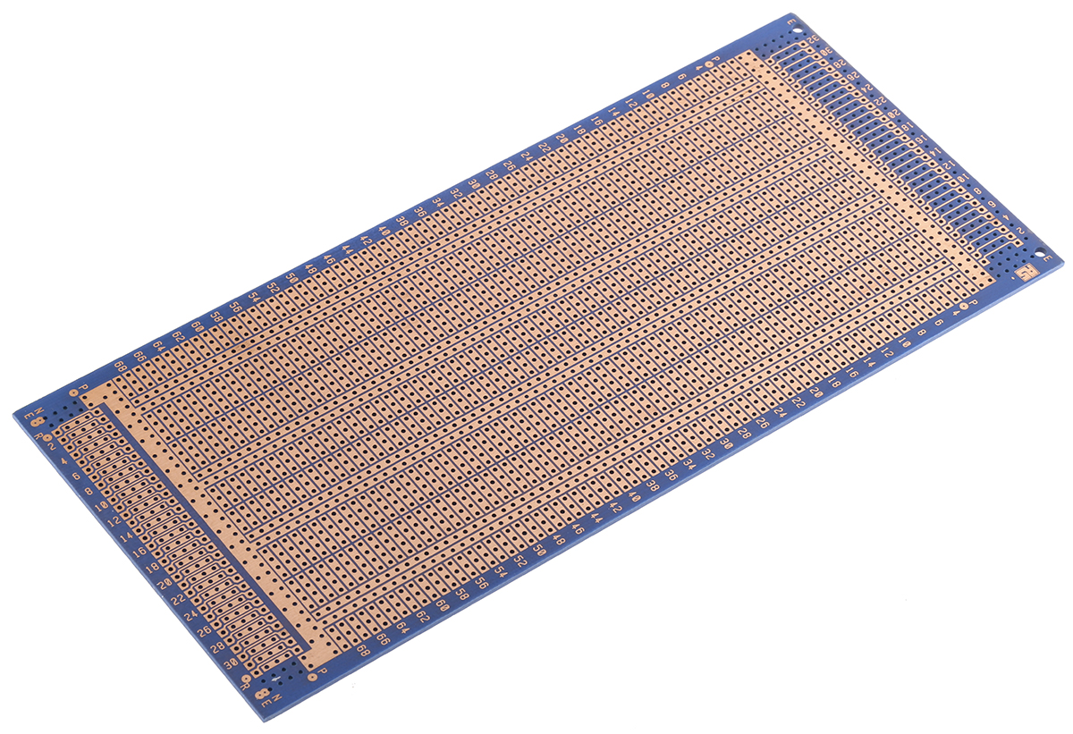 10-2857, Double-Sided Stripboard Epoxy Glass 220 x 100 x 1.6mm DIN 41612 FR4