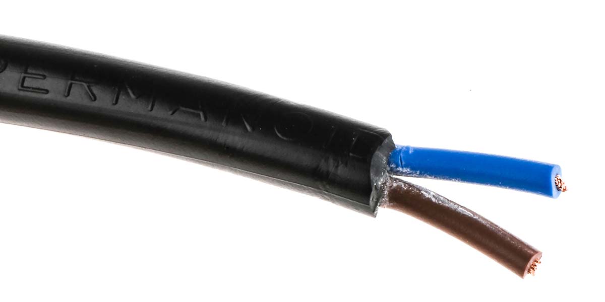 RS PRO 3182Y 0.75 mm² 2 Core Power Cable, H05VV-F, Black PVC, 100m