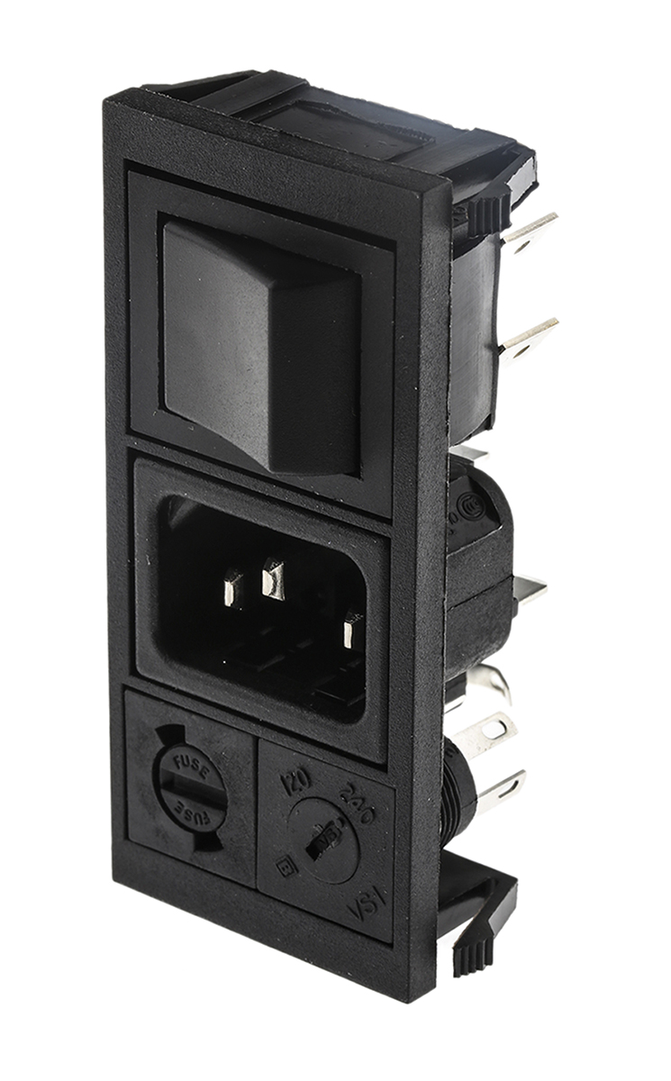 Bulgin C14 Snap-In IEC Connector Male, 10A, 250 V, Fuse Size 5 x 20mm