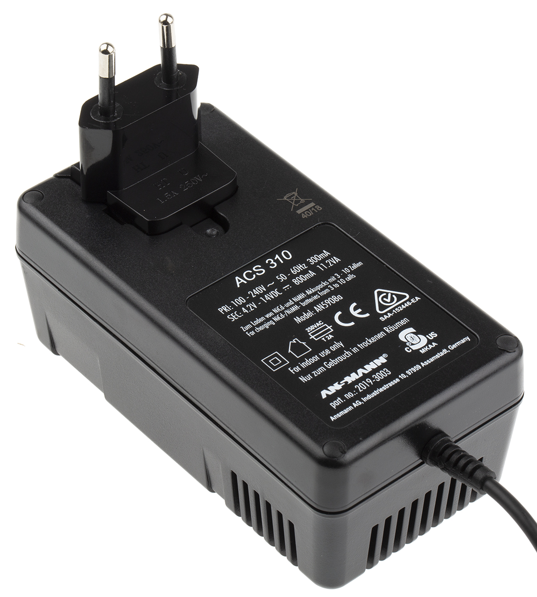 Ansmann ACS 310 Battery Pack Charger For NiCd, NiMH Battery Pack 3 → 10 Cell with AUS, EU, UK, USA plug