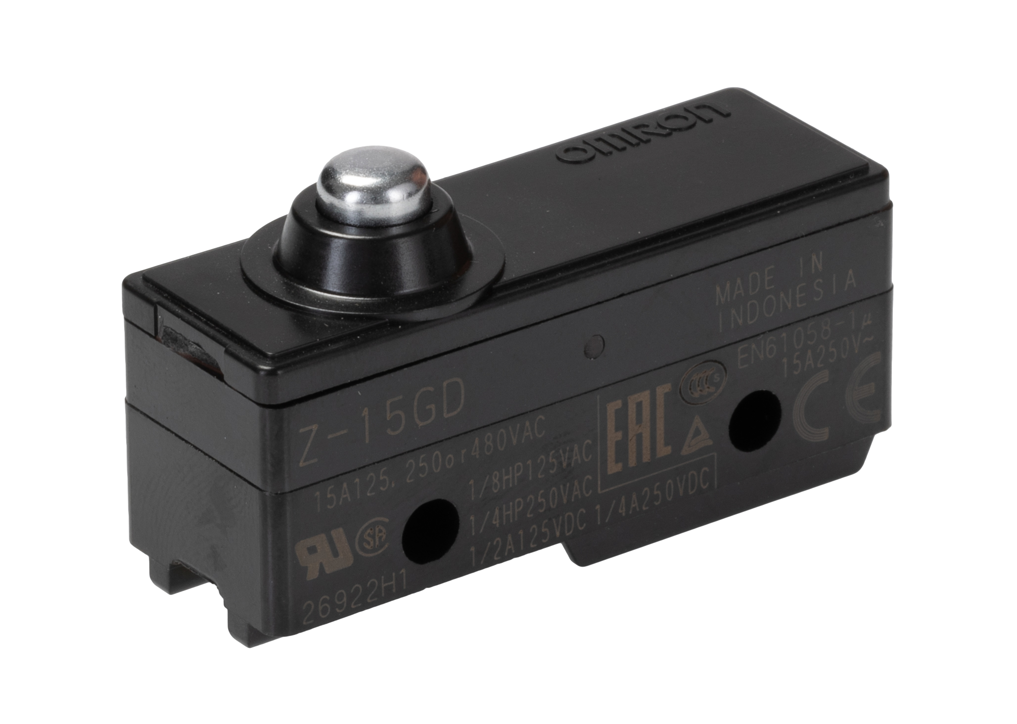 Omron Z Series Plunger Limit Switch, NO/NC, IP00, SPDT, Thermosetting Resin Housing, 500V ac Max, ac 10 A, dc 250mA Max