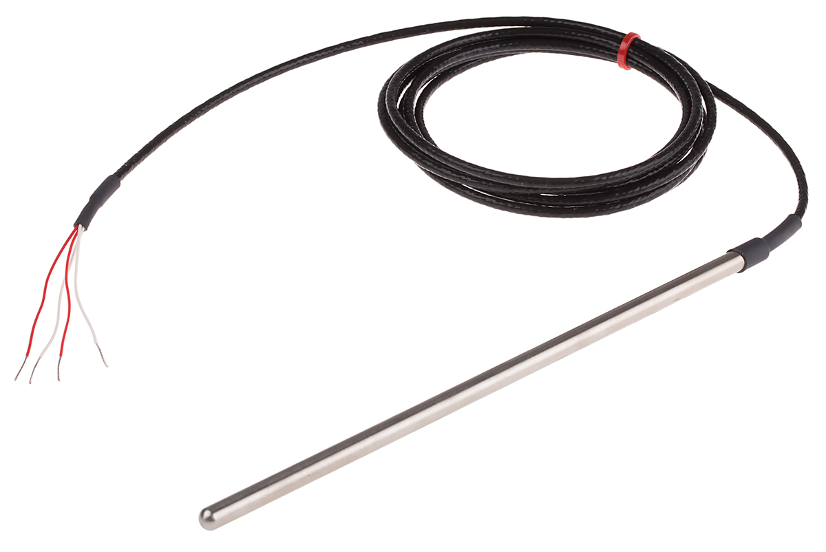 RS PRO PT100 RTD Sensor, 6mm Dia, 200mm Long, 4 Wire, Probe, Class B +250°C Max