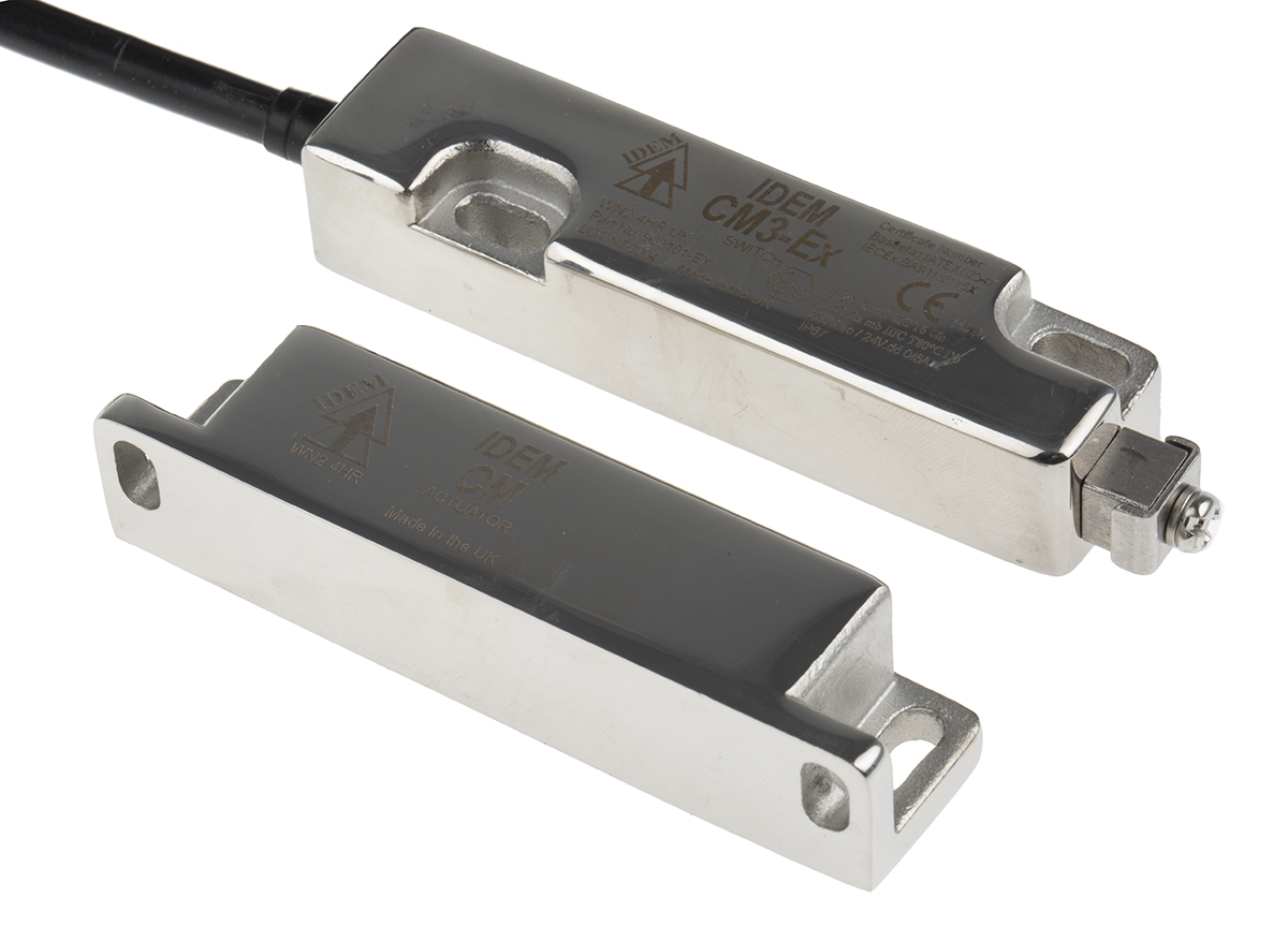 IDEM CM3-Ex Series Magnetic Non-Contact Safety Switch, 250V ac/dc, 316 Stainless Steel Housing, 2NC, 5m Cable