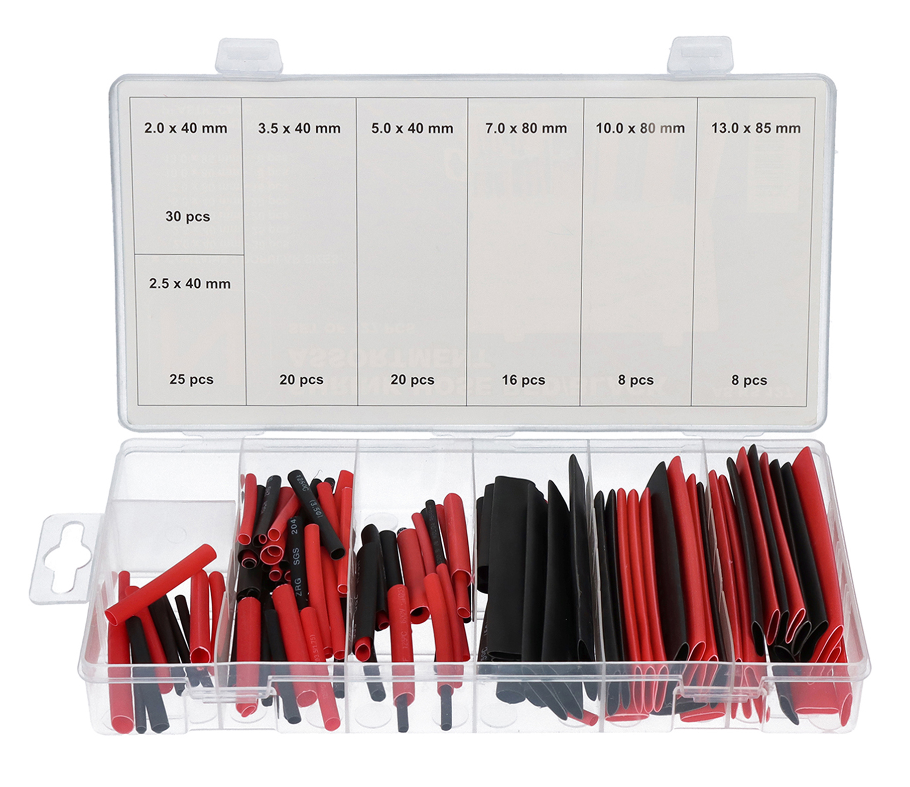 NEMIQ Heat Shrink Tubing Kit, Black/Red 40, 80, 85mm Sleeve Dia. 2:1 Ratio, AS Series