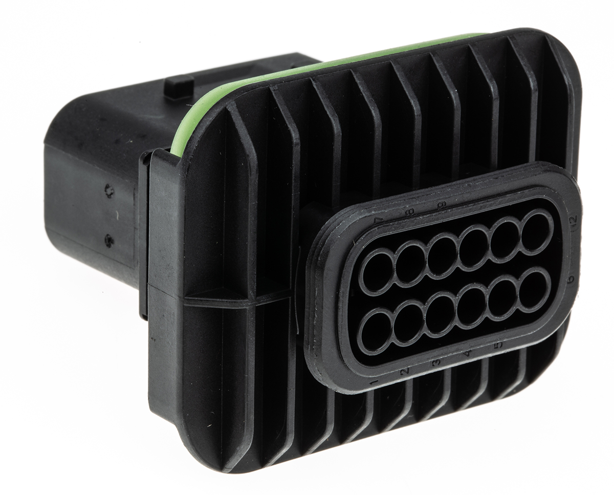 TE Connectivity, HDSCS Automotive Connector Plug Black Flange Mount 12 Way, Crimp Termination 1-1564520-1