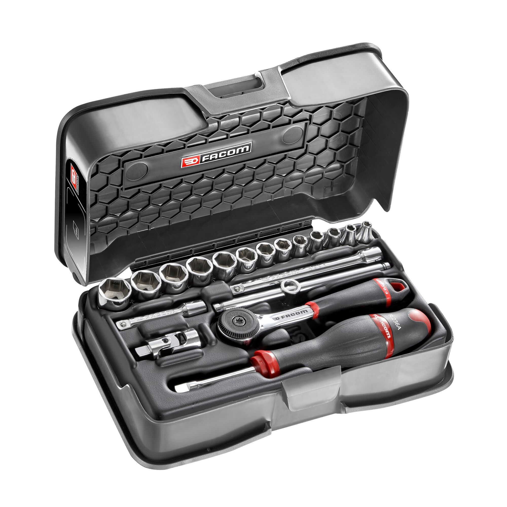 Facom 19-Piece Metric 1/4 in Standard Socket Set with Ratchet, 6 point