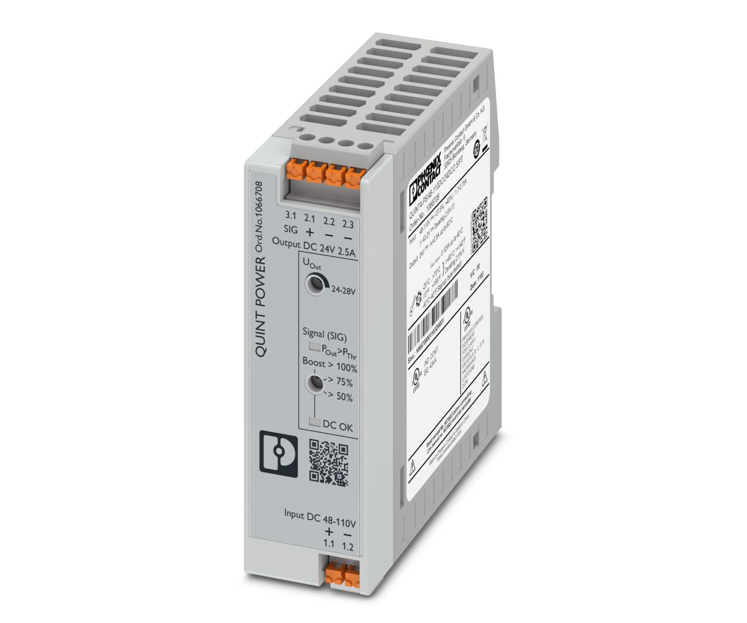 Phoenix Contact QUINT POWER DC-DC Converter, 24V dc/, 48 → 110 V dc Input, 60W, DIN Rail