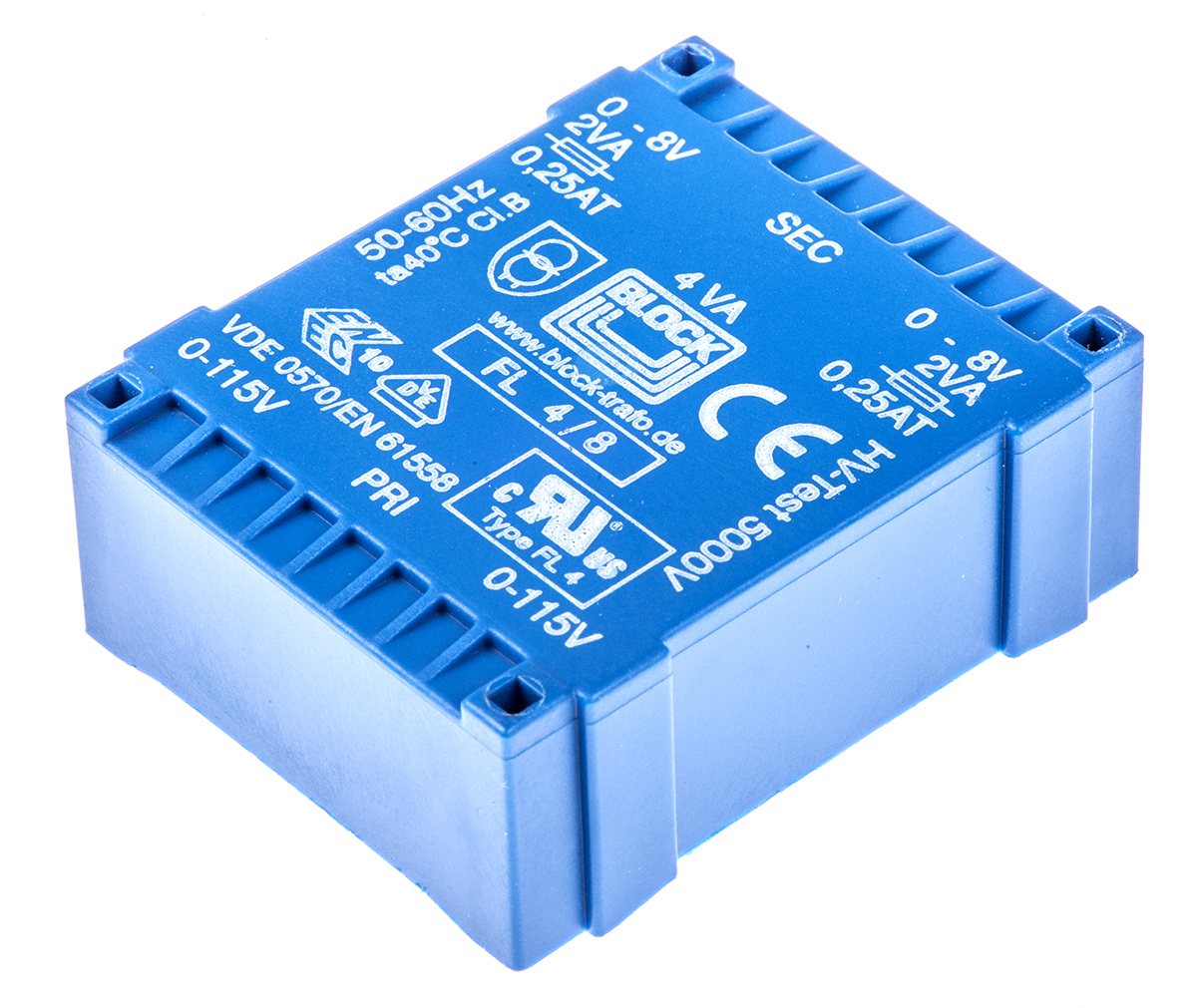 Block 8V ac 2 Output Through Hole PCB Transformer, 4VA