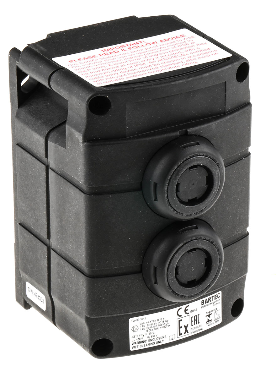 Bartec Push Button Control Station, Thermoplastic, IP66, IP67