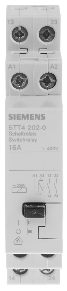 Siemens DIN Rail Power Relay, 230V ac Coil, 16A Switching Current, DPST