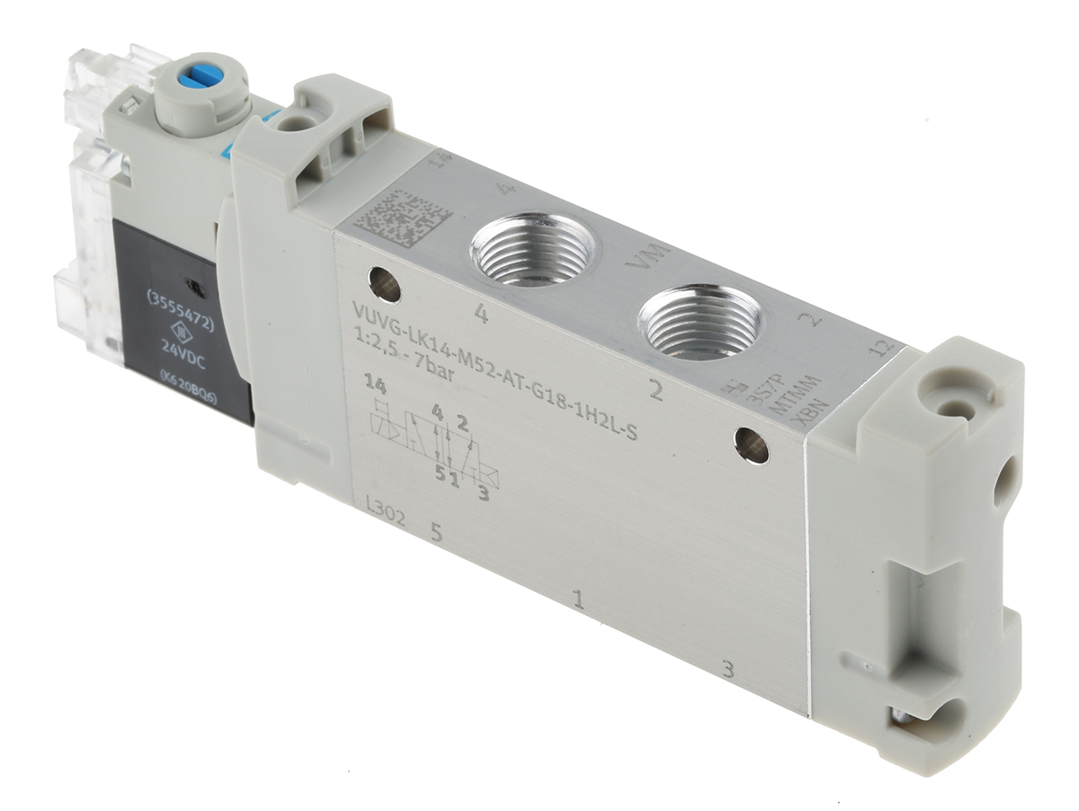 Festo 5/2 Solenoid Valve - Solenoid/Spring G 1/8 VUVG Series 24V dc, 8042563