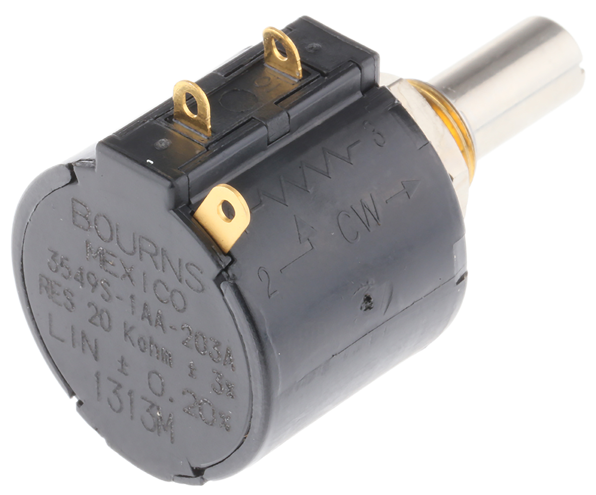 Bourns 3549 20kΩ Rotary Potentiometer 10-Turns 1-Gang Panel Mount, 3549S-1AA-203A