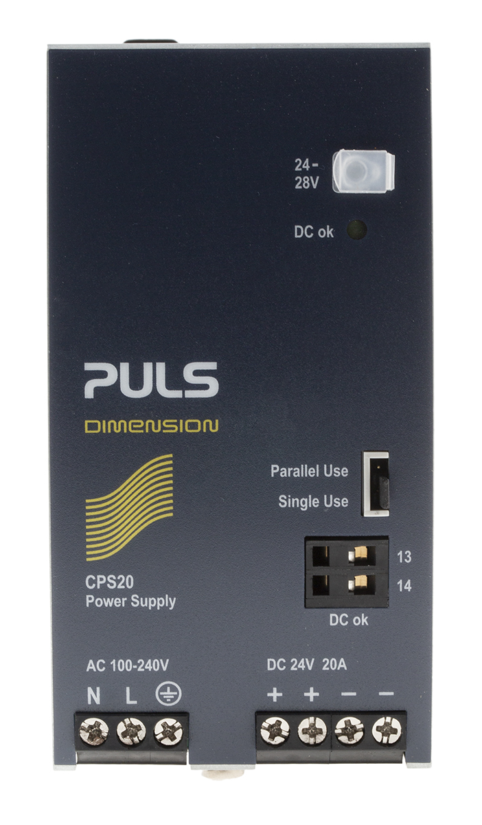 PULS DIMENSION C-Line DIN Rail Power Supply, 100 → 240V ac ac Input, 24V dc dc Output, 20A Output, 480W
