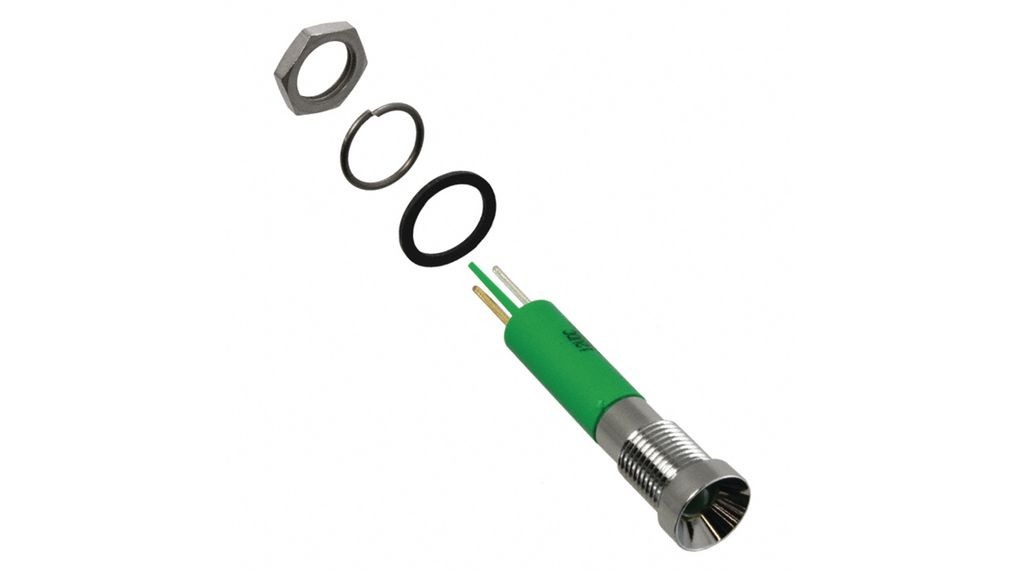 APEM Q8 Series Green Panel Mount Indicator, 220V ac, 8mm Mounting Hole Size, Faston, Solder Lug Termination, IP67